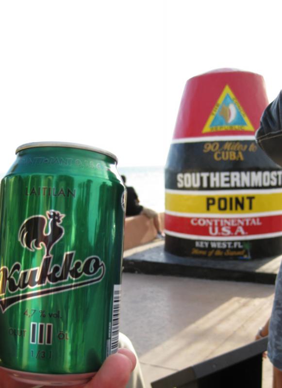 Interesting place to drink gluten-free Finnish beer Kukko (=rooster) at Southernmost point of continental U.S.A at Key West.
