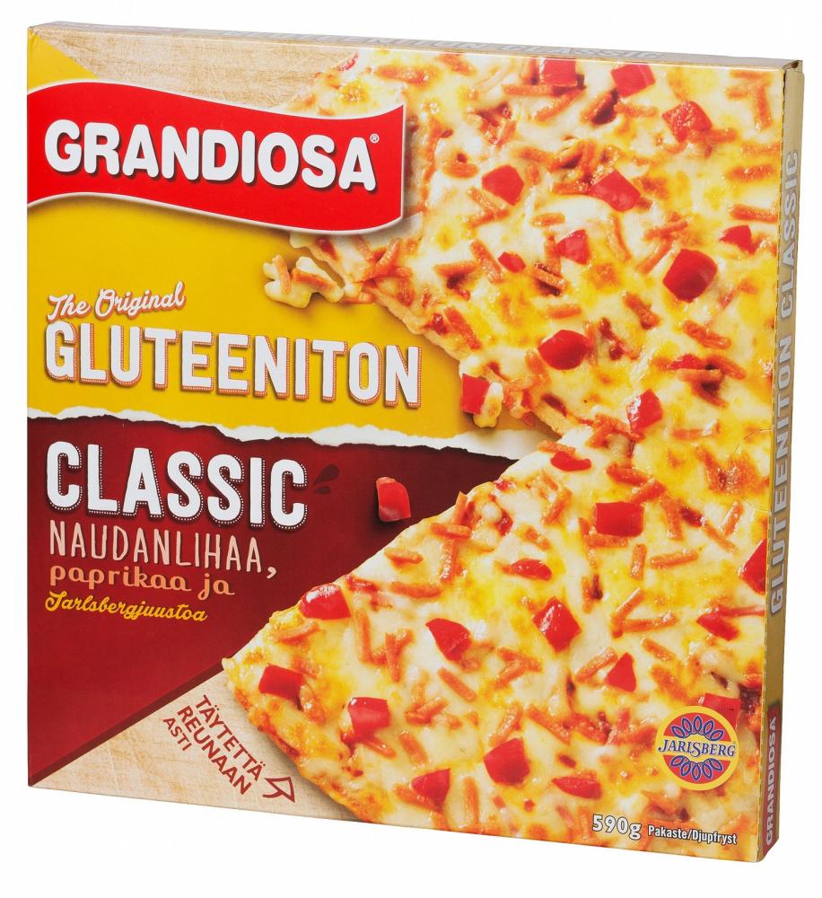 Gluteeniton Grandiosa Classic -pizza. Saatavilla kaupoista NYT 