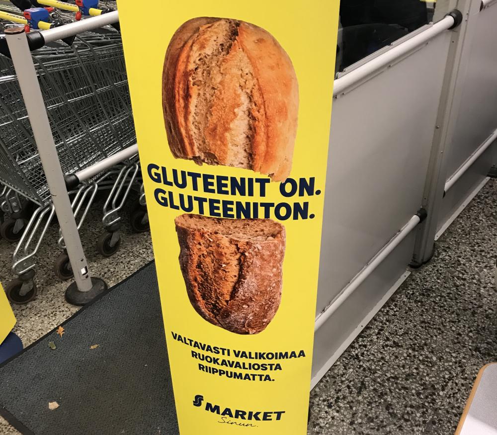 Gluteeniton vai gluteenit on? Sanaleikki S-ketjun markkinoinnissa.