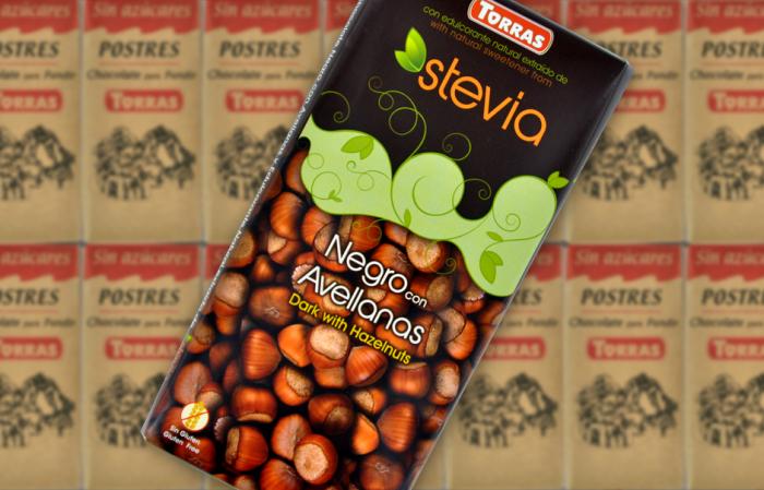 Torras Torras Stevia - tumma hasselpähkinä suklaa 125 g.