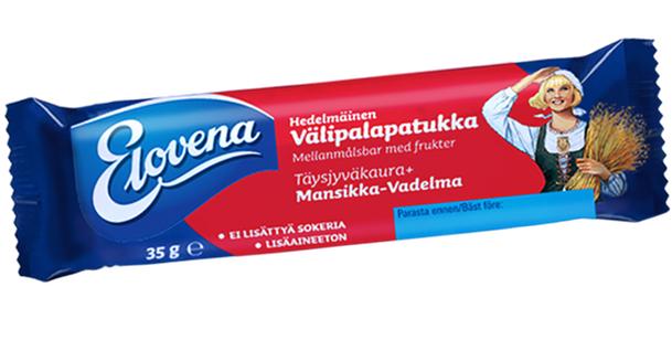 Ravintoraisio Oy Elovena Hedelmäinen Välipalapatukka Mansikka-Vadelma 35 g