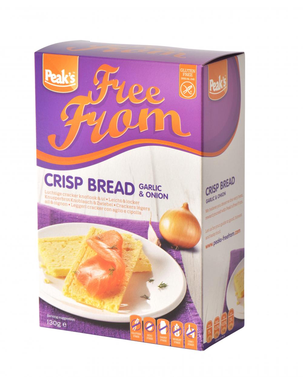 Peak's Free From Crisp Bread Garlic &amp; Onion 130g näkkileipä