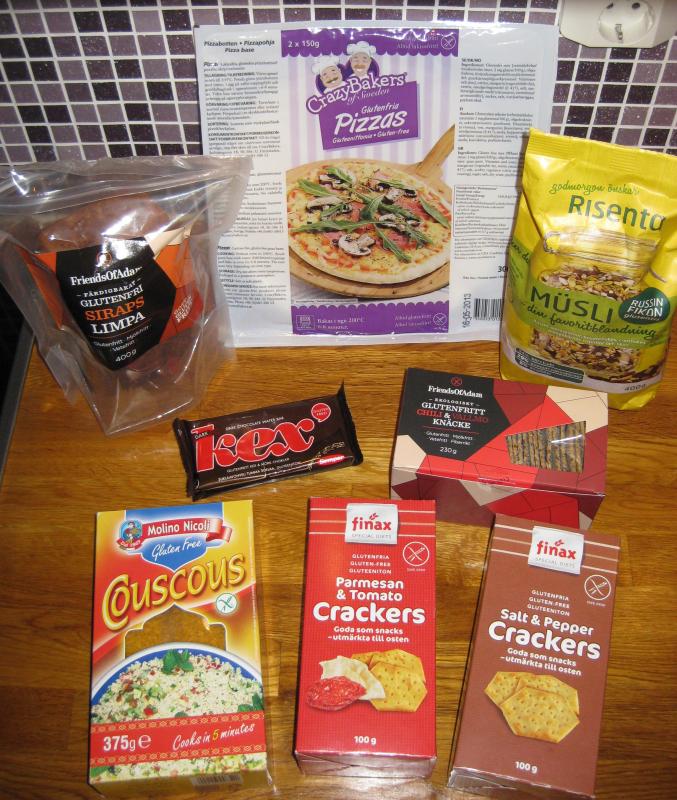 Some gluten-free goodies from Hemköp grocery store in Stockholm. Located at Åhlens department store basement.