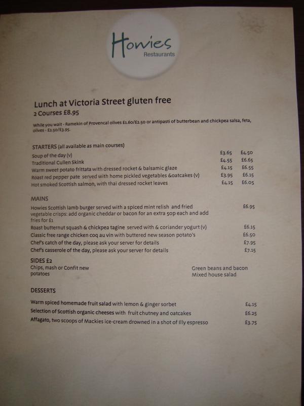 Howie, Edinburgh - Skotland Menu