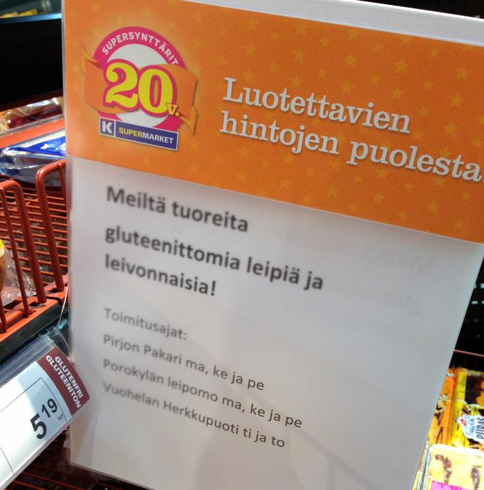 Tllaisella aikataululla toimitetaan gluteenittomia tuoretuotteita K-Supermarket Postitaloon.