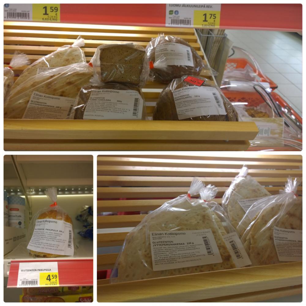 Elinan Kotileipomon gluteenittomia tuotteita Rukan S-marketissa