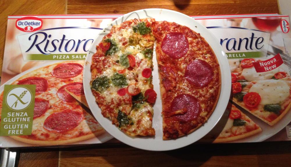 Siin ne nyt ovat: Dr.Oetkerin salami- ja mozzarella-pizzat. Kelvollinen lis gluteenittomien pizzojen valikoimaan.