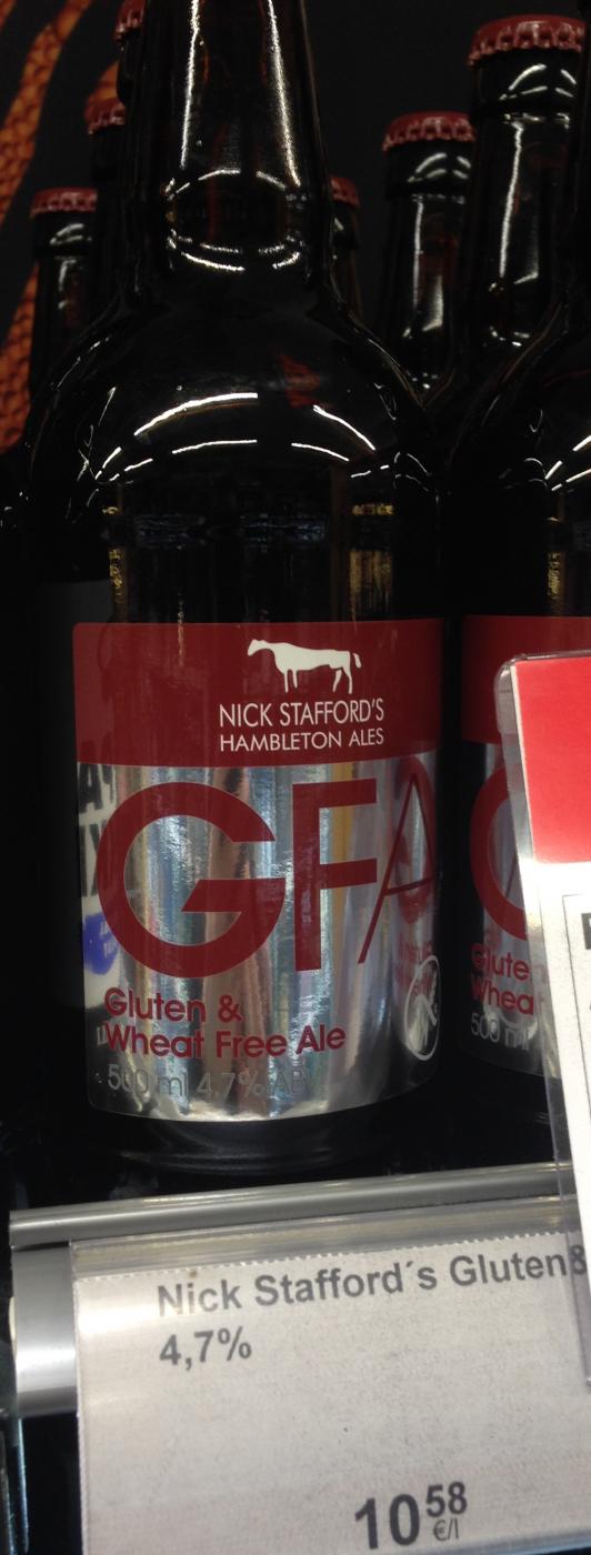 Nick Stafford's Hambleton Ales GFAta saa nyt K-Supermarket Kampista. Hinta 5.39 e/pullo.