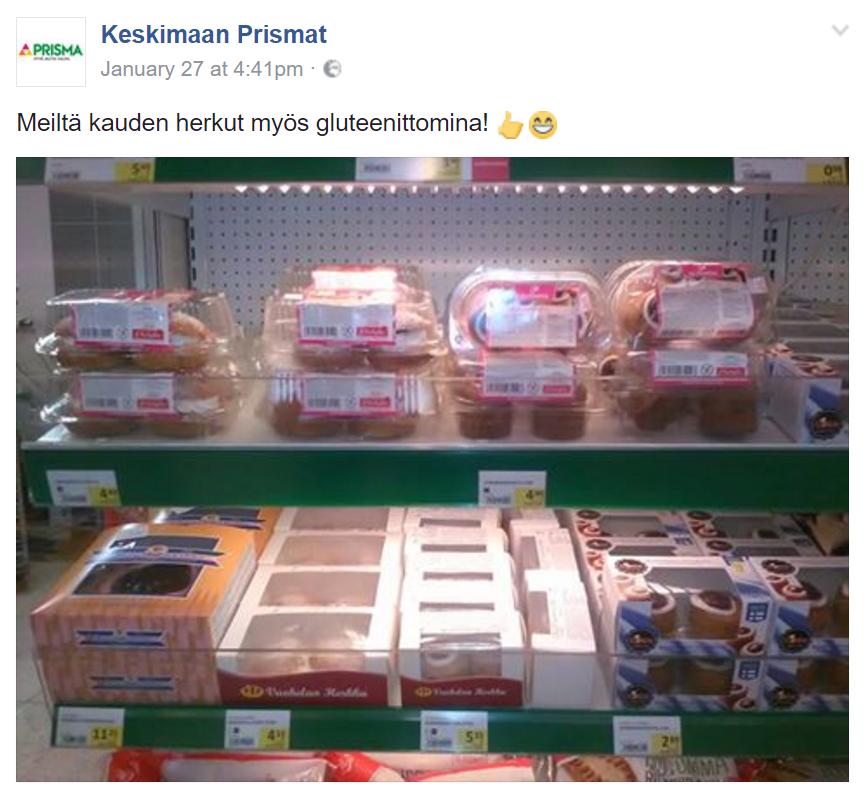 Keskimaan Prismat vinkkaavat: kauden herkut eli gluteenittomat laskiaispullat ja Runebergintortut lytyvt valikoimista.