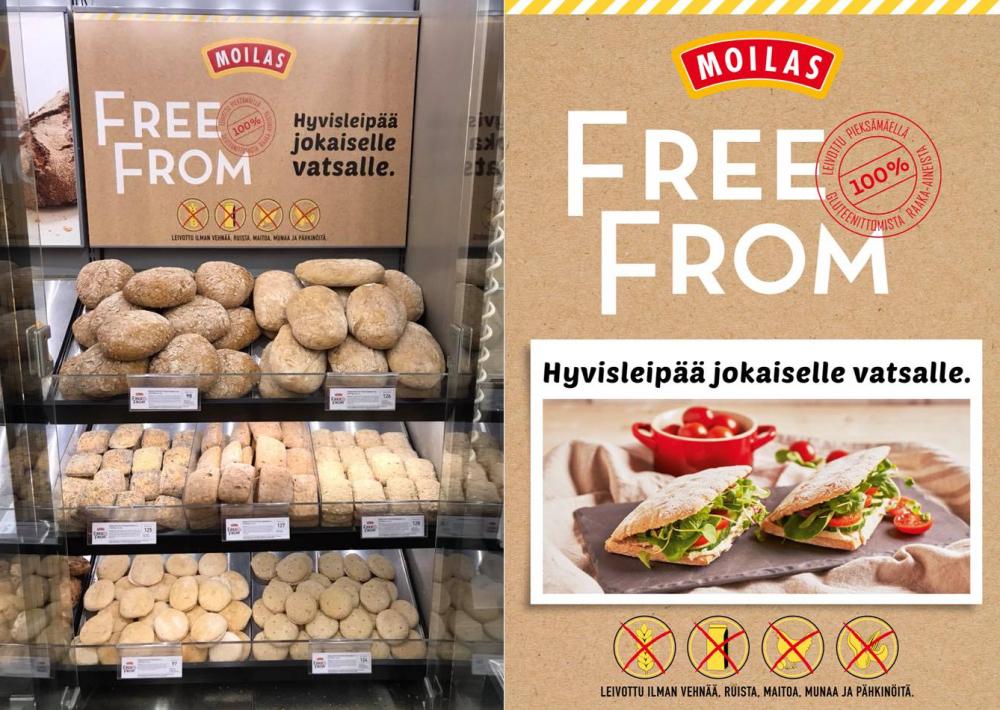Moilas Free From Hyvisleip ei olekaan markkinoinnista huolimatta gluteeniton. Kuva: K-Citymarket Tammisto Facebook