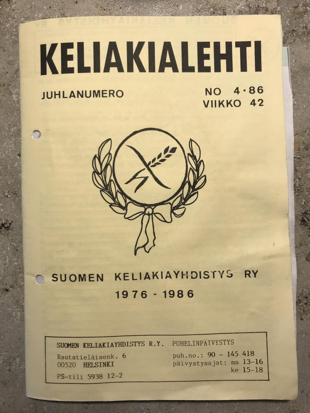 Keliakialehti vuosimallia 1986. 10-vuotisjuhlanumero.