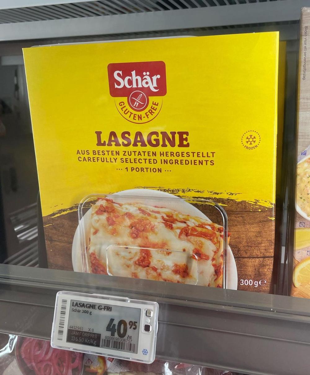 Schärin gluteeniton lasagne ICAn pakastekaapissa Mall of Scandinaviassa Tukholmassa.