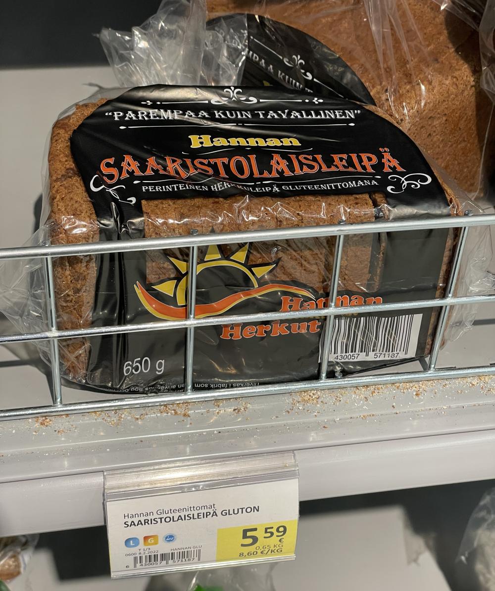 Hannan Gluteeniton saaristolaisleipä: ei se hinta vaan kilohinta. Tämä on yksi edullisimmista gluteenittomista leivistä.