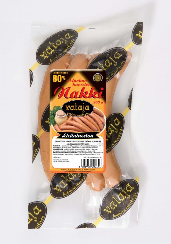 Maalaistuote Vataja Oy Lisaineeton A-luokan kuoreton Nakki 200g