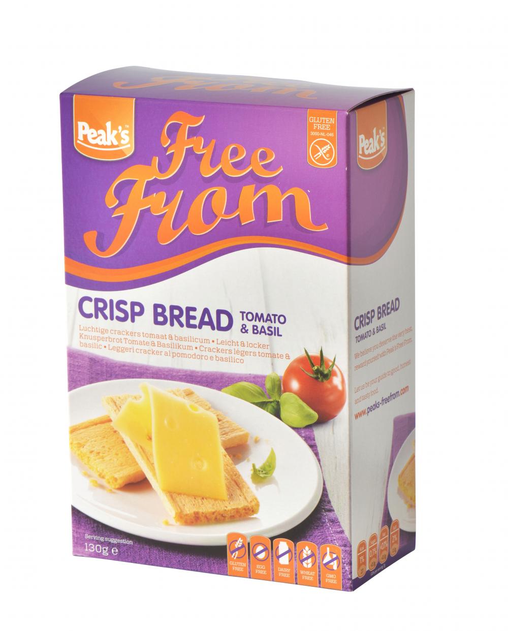 Peak's Free From Crisp Bread Tomato &amp; Basil 130g nkkileip