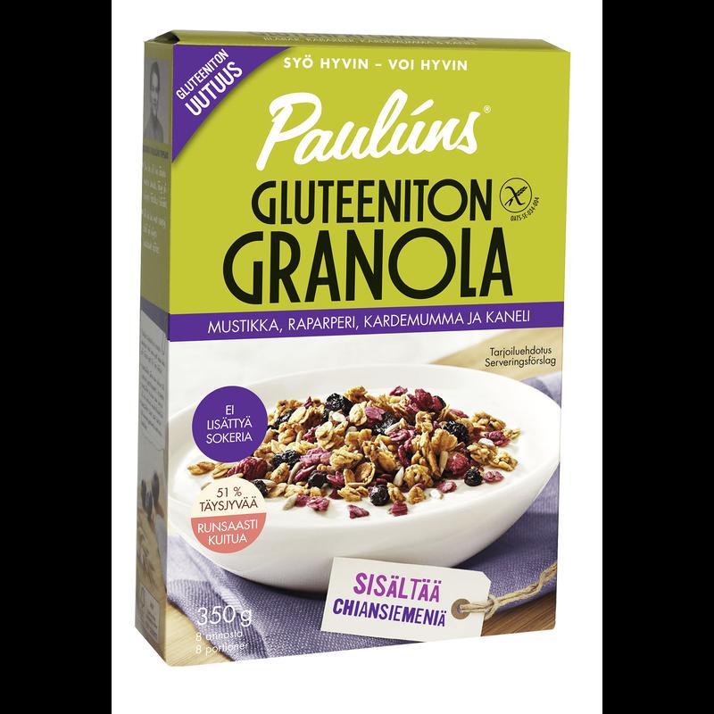 Pauluns Gluteeniton Mustikka-raparperi-kardemumma-kaneli Granola 350 g