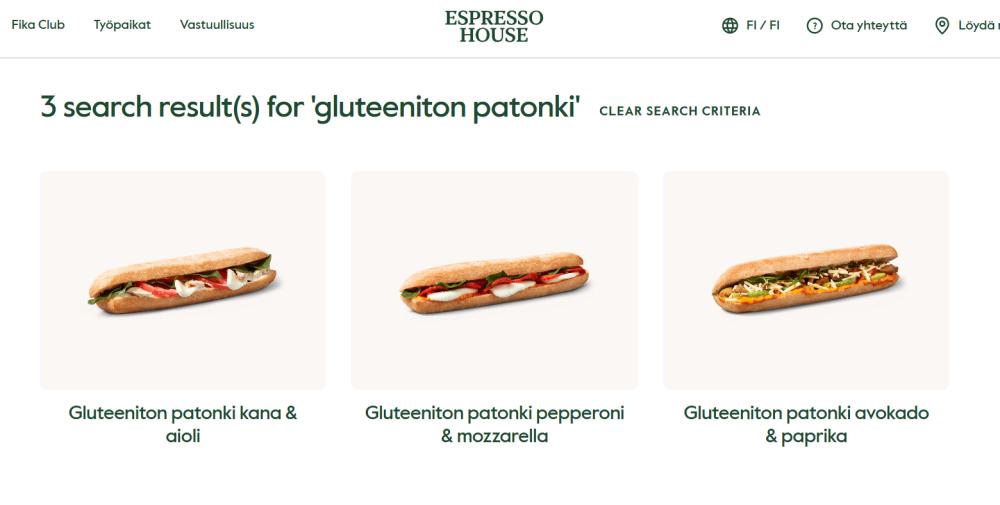 Gluteeniton patonki Espresso Housessa